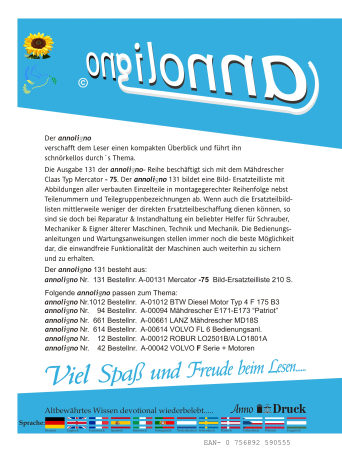 Claas Mähdrescher Mercator Typ  - 75 - Bild- Ersatzteilliste mit Explosionszeichnungen -  annoligno 131